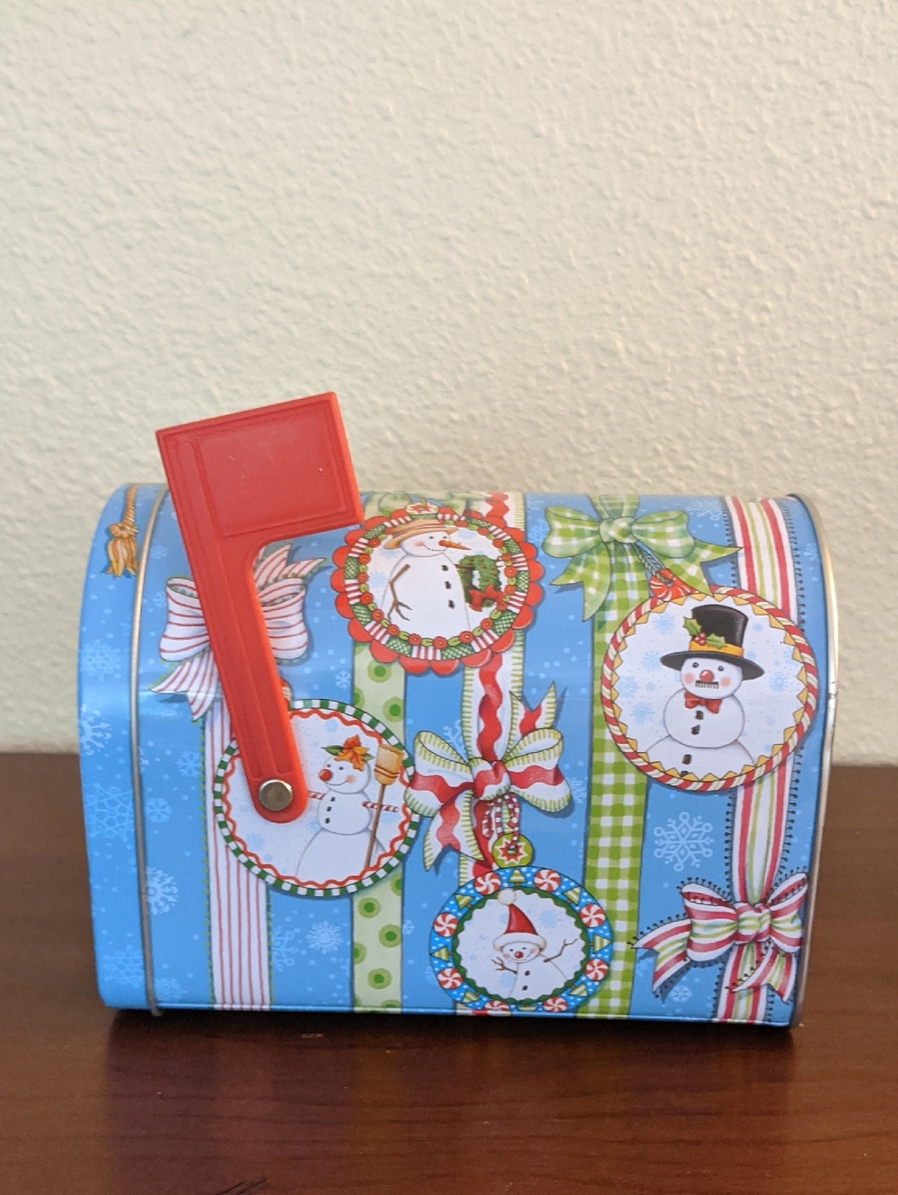 Mary Engelbreit Christmas Let It Snow Snowmen Mail Box Tin Ribbons Design